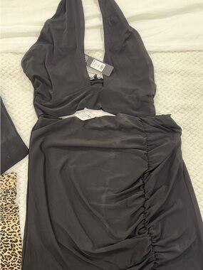 Fashion Nova Black Asymmetrical Ruched Skirt and halter top set